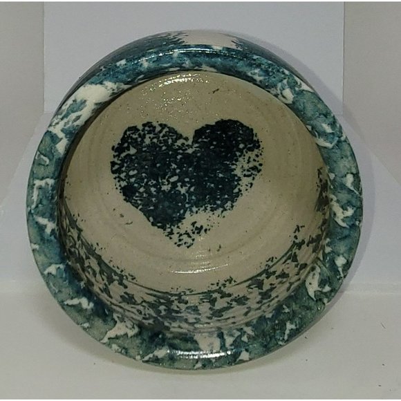 Handmade Beth Weber Signed Turquoise & White Farmhouse Sponge Ware Pottery Bowl - Picture 5 of 5